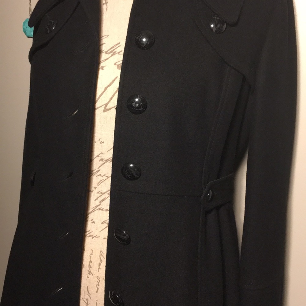 DKNY long black pea coat Small